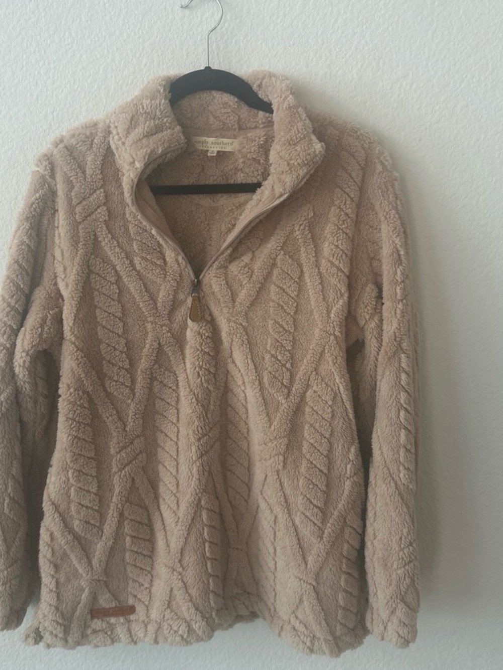 Simply Southern Taupe Sherpa Quarter-Zip Pullover